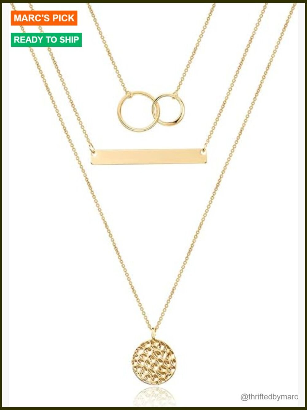 3-Layer Dainty Choker Necklace Set Handmade Y Pendant Layering Disc Bar